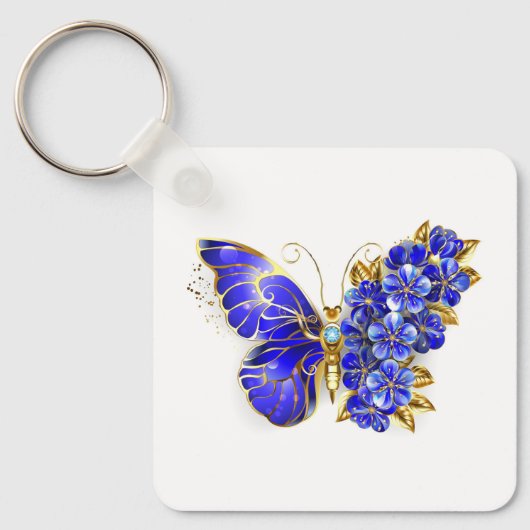 Bloem Saffier Vlinder Sleutelhanger (Voorkant)