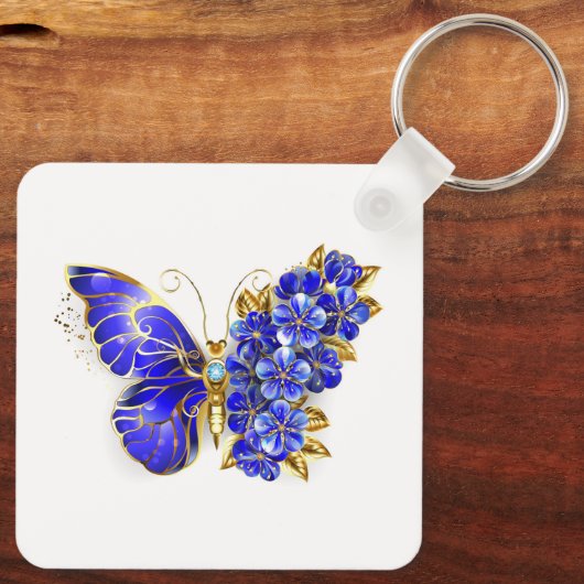 Bloem Saffier Vlinder Sleutelhanger (Achterkant)