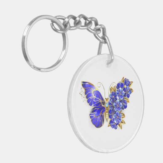 Bloem Saffier Vlinder Sleutelhanger (Voorkant Links)