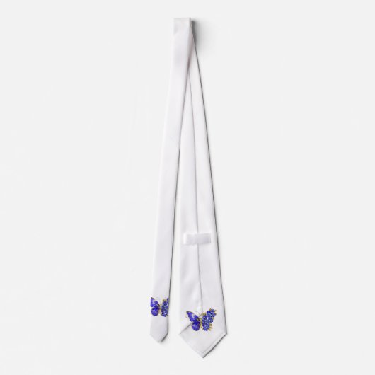 Bloem Saffier Vlinder Stropdas (Achterkant)