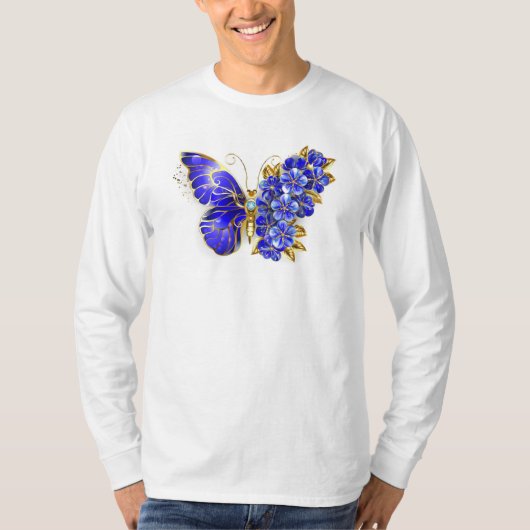 Bloem Saffier Vlinder T-shirt (Voorkant)