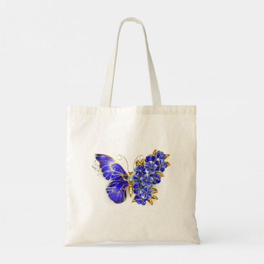 Bloem Saffier Vlinder Tote Bag (Achterkant)