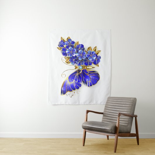 Bloem Saffier Vlinder Wandkleed (In situ)