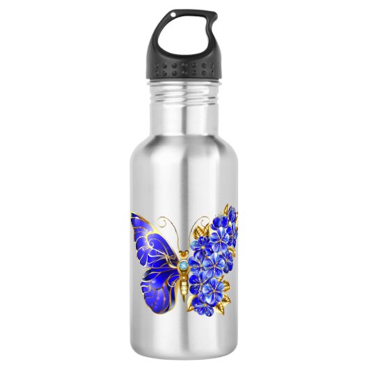 Bloem Saffier Vlinder Waterfles (Voorkant)