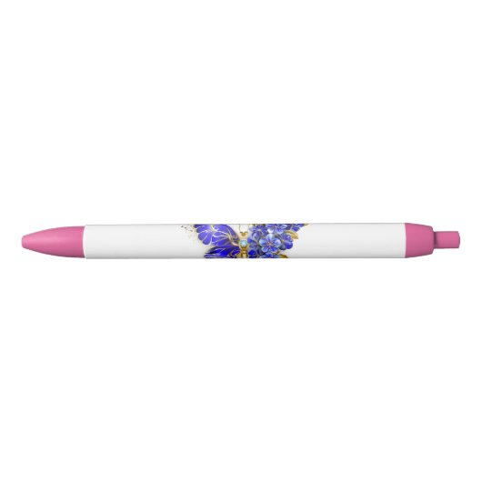 Bloem Saffier Vlinder Zwarte Inkt Pen (Voorkant)