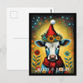 Bloem Santa Schattige Baby Koe Kleurrijke Kerst Briefkaart (Voorkant / Achterkant)