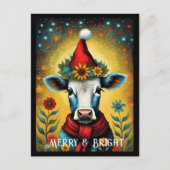 Bloem Santa Schattige Baby Koe Kleurrijke Kerst Briefkaart (Voorkant)