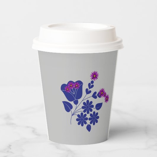 Bloem Schattige Grijs Papieren Bekers (Voorkant)