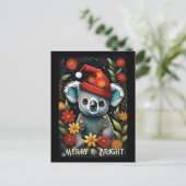 Bloem Schattige Santa Koala Beer Black Christmas Briefkaart (Staand voorkant)