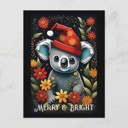Bloem Schattige Santa Koala Beer Black Christmas Briefkaart (Voorkant)