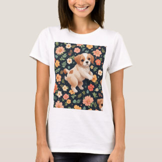 bloem schattige staande hond Vrouwen T-shirts