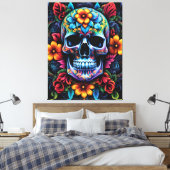 Bloem schedel canvas Print (Insitu (Slaapkamer))