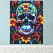 Bloem schedel canvas Print (Insitu (Houten vloer))