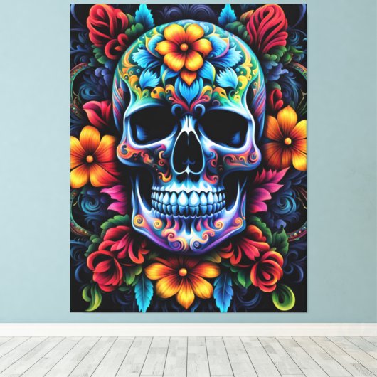 Bloem schedel canvas Print (Insitu (Houten vloer))