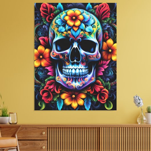 Bloem schedel canvas Print (Insitu (Woonkamer))