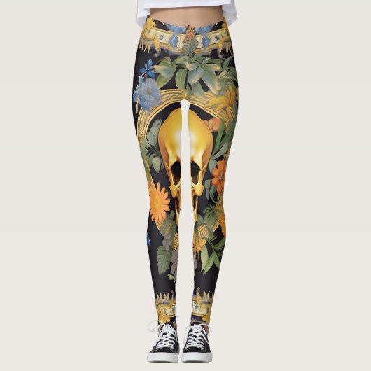 Bloem schedel patroon | Heldere kleuren Leggings (Voorkant)
