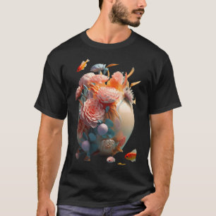 Bloem sculptuur met vis t-shirt