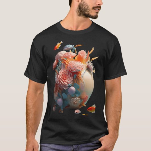 Bloem sculptuur met vis t-shirt (Voorkant)