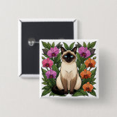 bloem siamese kat knop vierkante button 5,1 cm (Voorkant /achterkant)