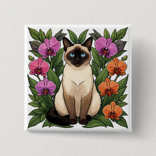bloem siamese kat knop vierkante button 5,1 cm