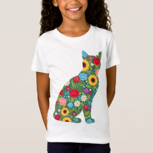 Bloem Silhouet van Kat Bloei Patroon T-shirt