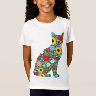 Bloem Silhouet van Kat Bloei Patroon T-shirt