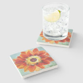 Bloem sinaasappel Kunst Schilderen Marmeren Steen  Stenen Onderzetter (Zijkant)