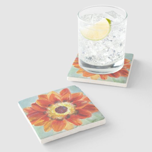 Bloem sinaasappel Kunst Schilderen Marmeren Steen  Stenen Onderzetter (Zijkant)