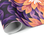 Bloem Sinaasappel Paarse en Wit Cadeaupapier (Rol Hoek)