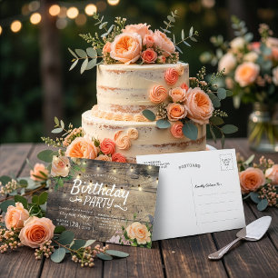 Bloem Slingerfeest Bloemen Rustieke Houten Slinger Uitnodiging Briefkaart