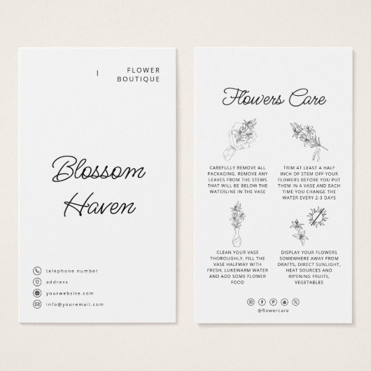 Bloem Snijbloemen Zorg Hang Label Bloemist Kaart (Voorkant /achterkant)