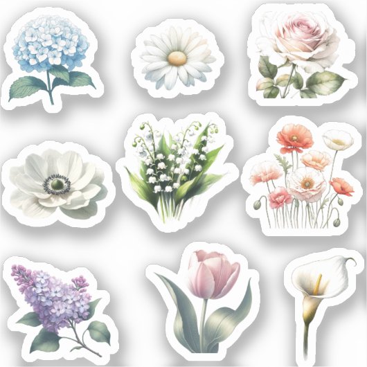 Bloem Sticker Pack Waterverf  Tuin Schattige (Voorkant)