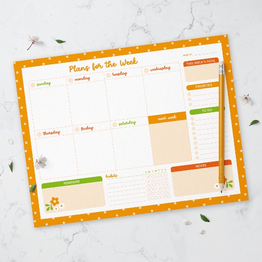 Bloem Stippen Wekelijkse Zondag Start Planner Notitieblok