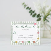 Bloem strepen RSVP kaarten (Staand voorkant)