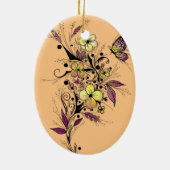 Bloem Tattoo in geel en Paars Keramisch Ornament (Achterkant)