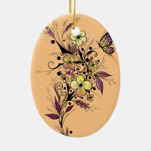 Bloem Tattoo in geel en Paars Keramisch Ornament (Achterkant)