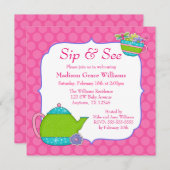 Bloem Tea Cups roze poka Dot Sip en zie Kaart (Voorkant / Achterkant)