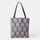 Bloem Tegel Patroon, Aarde Tonen, Art Deco-stijl Tote Bag (Achterkant)