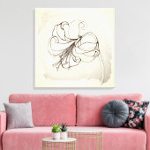 Bloem tekening van vintage lelie in ivoor en zwart canvas afdruk (Insitu (Woonkamer))