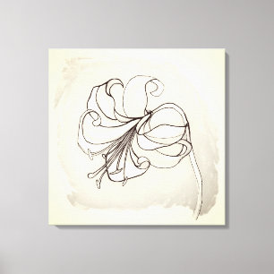 Bloem tekening van vintage lelie in ivoor en zwart canvas afdruk