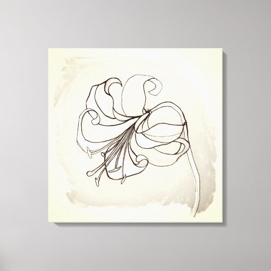 Bloem tekening van vintage lelie in ivoor en zwart canvas afdruk (Voorkant)