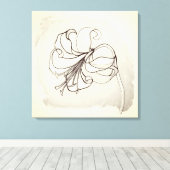 Bloem tekening van vintage lelie in ivoor en zwart canvas afdruk (Insitu (Houten vloer))