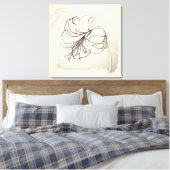 Bloem tekening van vintage lelie in ivoor en zwart canvas afdruk (Insitu (Slaapkamer))