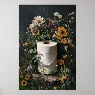 Bloem toiletpapierrol print, botanische badkamer poster