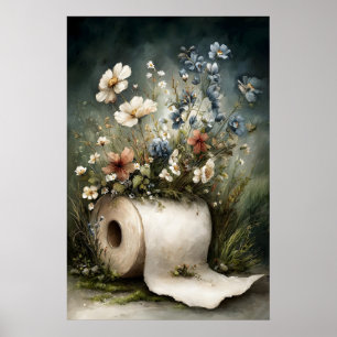 Bloem toiletpapierrol print, botanische badkamer poster