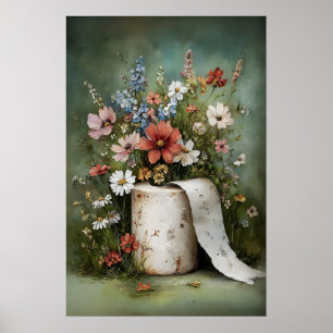 Bloem toiletpapierrolprint, botanische badkamer poster