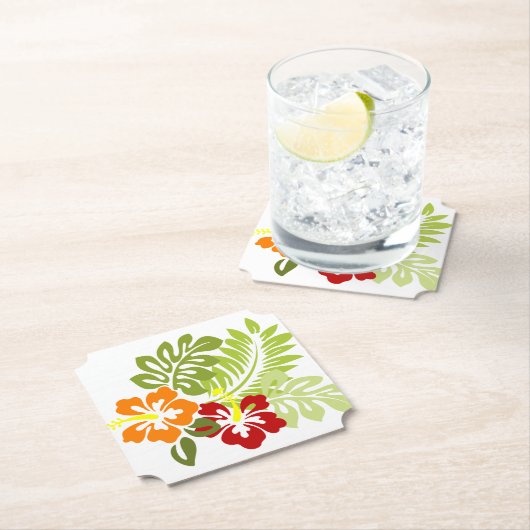 Bloem Tropisch lekt Hibiscus Hawaii rood Sinaasapp Kartonnen Onderzetters (Insitu)