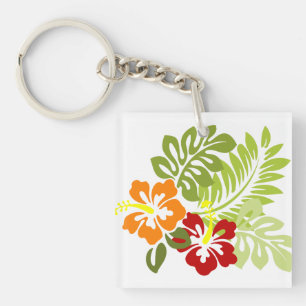 Bloem Tropisch lekt Hibiscus Hawaii rood Sinaasapp Sleutelhanger