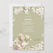 Bloem tuin thee party elke leeftijd verjaardag kaart (Voorkant)