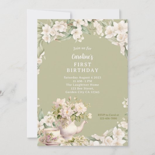 Bloem tuin thee party elke leeftijd verjaardag kaart (Voorkant)